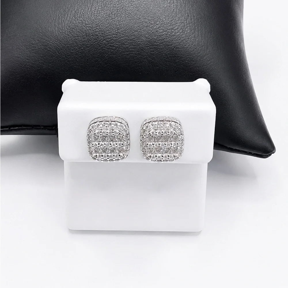 925 Sterling Silver 1.37CT MOISSANITE Pave Square Stud Earrings Screw Back